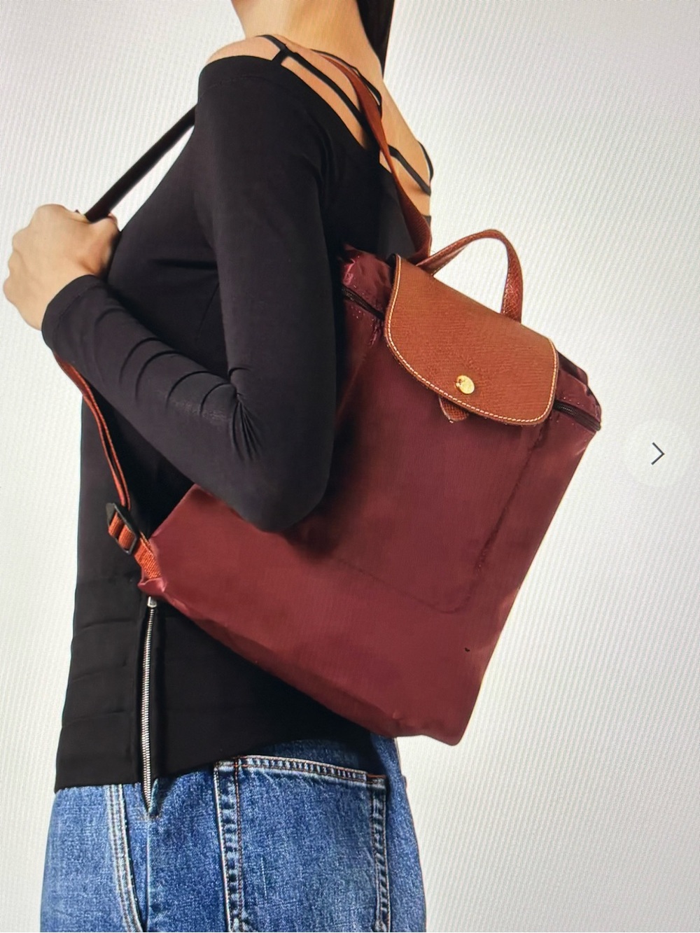 Longchamp  Le Pliage Original Backpack with Brown Trim